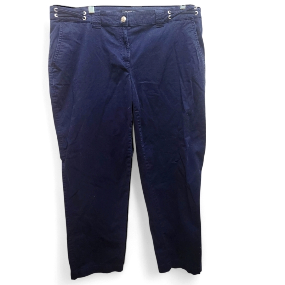 Nautica Navy Blue Cropped Women's Chinos Size 16 Silver Button Details Nautical